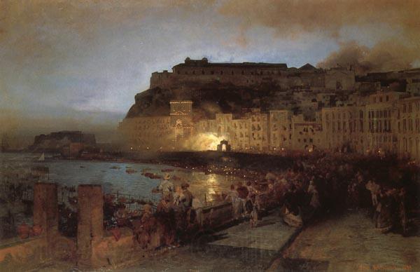 Oswald achenbach Fireworks in Naples Spain oil painting art